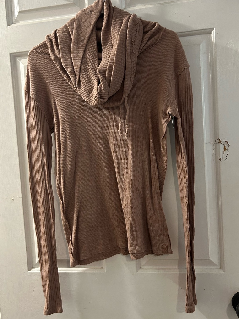 Free People Ribbed Hooded Pullover Sweater - Taupe